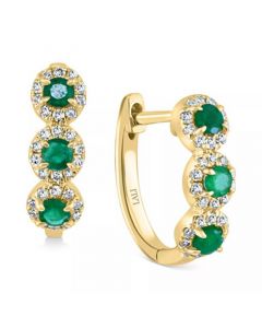 Emerald (1/3 ct. t.w.) & Diamond (1/5 ct. t.w.) Triple Halo Hoop Earrings in 14k Gold (Also in Rose Gold)