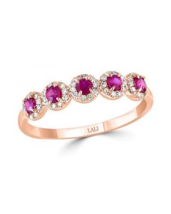 Ruby (1/3 ct. t.w.) & Diamond (1/6 ct. t.w.) Five Stone Halo Ring in 14k Rose Gold