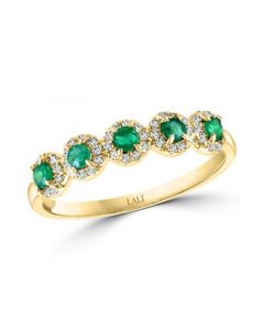 Emerald (1/3 ct. t.w.) & Diamond (1/6 ct. t.w.) Five Stone Halo Ring in 14k Gold