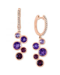 Multi-Gemstone (2-1/2 ct. t.w.) & Diamond (1/10 ct. t.w.) Bezel Dangle Hoop Drop Earrings in 14k Rose Gold