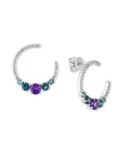 Multi-Gemstone (1-1/5 ct. t.w.) & Diamond (1/4 ct. t.w.) Spiral Hoop Earrings in 14k White Gold