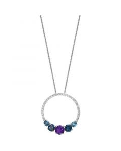 Multi-Gemstone (1-1/3 ct. t.w.) & Diamond (1/5 ct. t.w.) Circle 18" Pendant Necklace in 14k White Gold