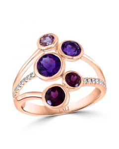 Multi-Gemstone (2-1/8 ct. t.w.) & Diamond (1/10 ct. t.w.) Bezel Multirow Statement Ring in 14k Rose Gold