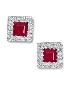 Ruby (1/2 ct. t.w.) & Diamond (1/8 ct. t.w.) Square Halo Stud Earrings in 10k White Gold