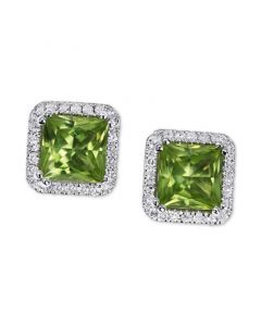 Peridot (1-3/4 ct. t.w.) & Diamond (1/5 ct. t.w.) Square Halo Stud Earrings in 14k White Gold