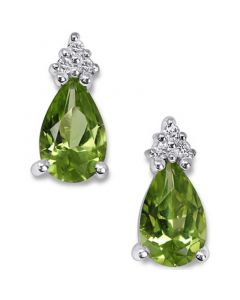 Peridot (1-1/2 ct. t.w.) & Diamond (1/20 ct. t.w.) Teardrop Stud Earrings in 14k White Gold