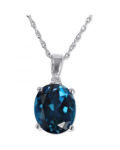 London Blue Topaz (3-3/4 ct. t.w.) & Diamond Accent 18" Pendant Necklace in 14k White Gold