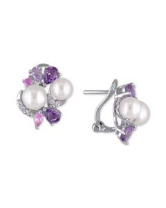 Cultured Freshwater Pearl (6-1/2 & 7-1/2mm) & Multi-Gemstone (2-3/4 ct. t.w.) Cluster Stud Earrings in Sterling Silver