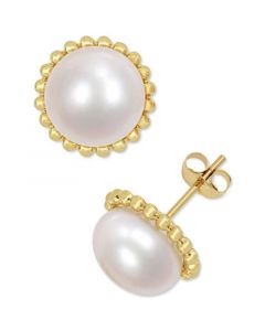 Cultured Freshwater Pearl (10-1/2mm) Stud Earrings in 10k Gold