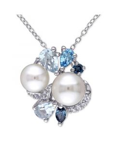 Cultured Freshwater Pearl (6-1/2 & 7-1/2mm) & Multicolor Topaz (1-1/2 ct. t.w.) 18" Pendant Necklace in Sterling Silver