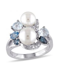 Cultured Freshwater Pearl (6-1/2 & 7-1/2mm) & Multicolor Topaz (1-1/2 ct. t.w.) Ring in Sterling Silver