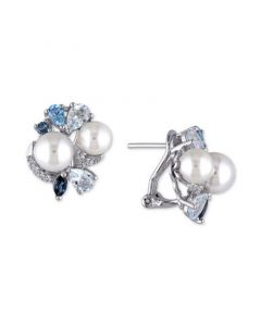 Cultured Freshwater Pearl (6-1/2 & 7-1/2mm) & Multicolor Topaz (3 ct. t.w.) Stud Earrings in Sterling Silver