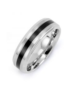 Men's Stainless Steel Band with Single Black Inlay