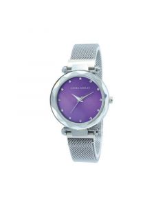 Women's Facet Bezel Silver-Tone Alloy Magnet Closure Mesh Band Watch 34mm