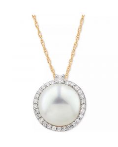 Cultured Freshwater Pearl (8mm) & Diamond (1/10 ct. t.w.) 18" Pendant Necklace in 14k gold or white gold