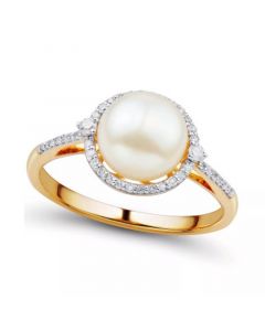 Cultured Freshwater Pearl (8mm) & Diamond (1/6 ct. t.w.) Ring in 14k Gold or 14k White Gold