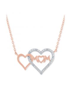 Diamond Double Heart Mom 18" Pendant Necklace (1/10 ct. t.w.) in 14k Rose Gold-Plated Sterling Silver