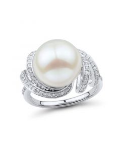 White Ming Pearl (12mm) & Diamond (1/4 ct. t.w.) Ring in 14k White Gold