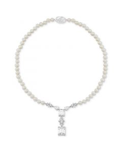 Cultured Freshwater Pearl (5-6mm) & Cubic Zirconia 18" Statement Necklace in Sterling Silver