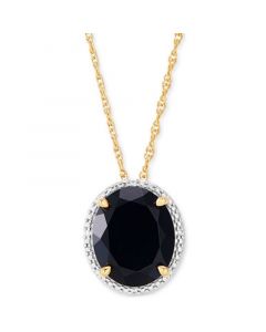 Onyx & Cubic Zirconia Oval 18" Pendant Necklace in Sterling Silver & 14k Gold-Plate