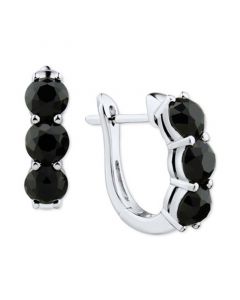 Onyx Huggie Hoop Earrings in Sterling Silver