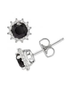 Onyx & Cubic Zirconia Stud Earrings in Sterling Silver