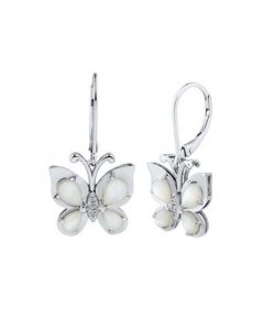 Mother-of-Pearl & White Topaz Accent Butterfly Drop Earrings in Sterling Silver