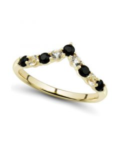 Onyx and White Topaz (1/3 ct. t.w.) Chevron Ring in 14k Gold