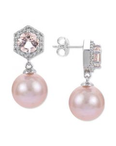 Pink Cultured Freshwater Pearl (9mm) & Multi-Gemstone (1/5 ct. t.w.) Drop Earrings in Sterling Silver