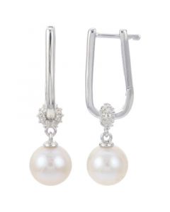 Cultured Freshwater Pearl (8mm) & White Topaz (1/20 ct. t.w.) Drop Earrings in Sterling Silver