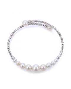 Cultured Freshwater Pearl (4-8mm) Graduated Cuff Bracelet in Sterling Silver