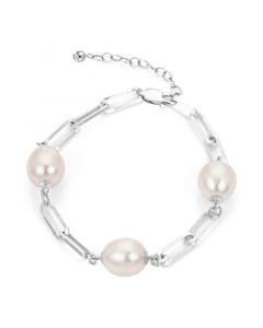 Cultured Freshwater Pearl (9-10mm) Paperclip Large Link Bracelet in Sterling Silver