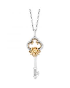 Citrine (1/20 ct. t.w.) & Diamond (1/10 ct. t.w.) Key & Rose 18" Pendant Necklace in Sterling Silver & 14k Gold