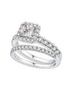 GIA Certified Diamond Princess Halo Bridal Set (1 1/2 ct. t.w.) in 14K White Gold