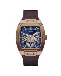 Men's Multi-Function Rose Gold-Tone Brown Leather Silicone Strap Watch 45mm