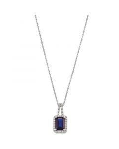 Sapphire ( 1-1/6 ct. t.w.) & Diamond (1/8 ct. t.w.) Halo 18" Pendant Necklace in 14k Yellow Gold (Also in Ruby)