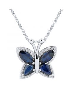 Sapphire (1-1/3 ct. t.w.) & Diamond (1/10 ct. t.w.) Butterfly 18" Pendant Necklace in 14k Gold (Also in Emerald)