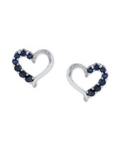 Sapphire (3/4 ct. t.w.) & Diamond (1/20 ct. t.w.) Heart Stud Earrings in 14k Gold (Also in Emerald & Ruby)