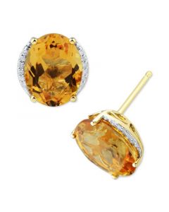 Citrine (3-1/5 ct. t.w.) & Diamond (1/20 ct. t.w.) Stud Earrings in 14k Gold (Also in Mystic Topaz)