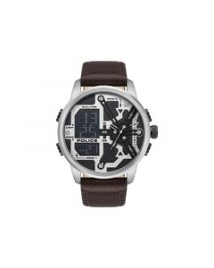 Men's Analog-Digital Brown Genuine Leather Strap Watch 48mm