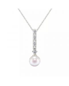 Cultured Freshwater Pearl 7-7.5mm and Diamond 1/5 ct. tw. Pendant 18" Necklace in 14k White Gold (Also Available in 14k Yellow or 14k Rose Gold)