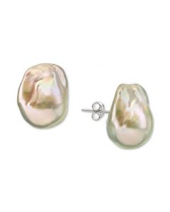 Baroque Cultured Freshwater Pearl (15-17mm) Stud Earrings in Sterling Silver