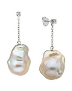 Baroque Cultured Freshwater Pearl (13-15mm) & Diamond (1/10 ct. t.w.) Drop Earrings in 14k White Gold