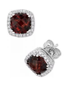 Rhodolite Garnet (2 ct. t.w.) & Diamond (1/5 ct. t.w.) Halo Stud Earrings in 14k White Gold (Also in Peridot & London Blue Topaz)