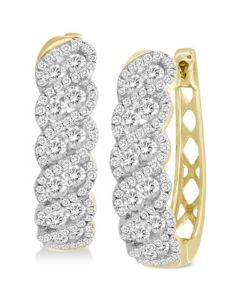 Diamond Swirl Cluster Hoop Earrings (1-1/5 ct. t.w.) in 10k Gold & Rhodium-Plate