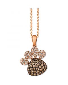 Chocolate Diamond (1/2 ct. t.w.) & Vanilla Diamond (1/4 ct. t.w.) Paw 18" Pendant Necklace in 14k Rose Gold