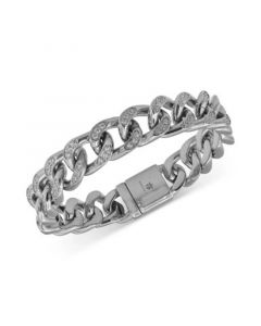 Men's Cubic Zirconia Curb Link Bracelet in Stainless Steel