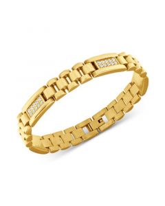 Men's Cubic Zirconia Cluster Watch Link Bracelet in Gold-Tone Ion-Plated Stainless Steel