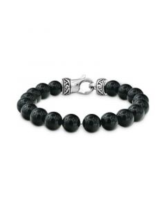 Men's Onyx Bead Bracelet in Stainless Steel & Black Ion-Plate