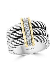 EFFY® Diamond Triple Row Statement Ring (1/6 ct. t.w.) in Sterling Silver & 18k Gold